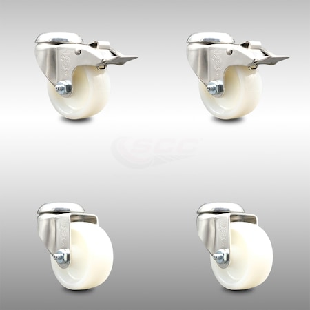 Service Caster 3 Inch 316SS Nylon Wheel Swivel Bolt Hole Caster Set with 2 Lock Brake SCC SCC-SS316BHTTL20S314-NYS-2-S-2